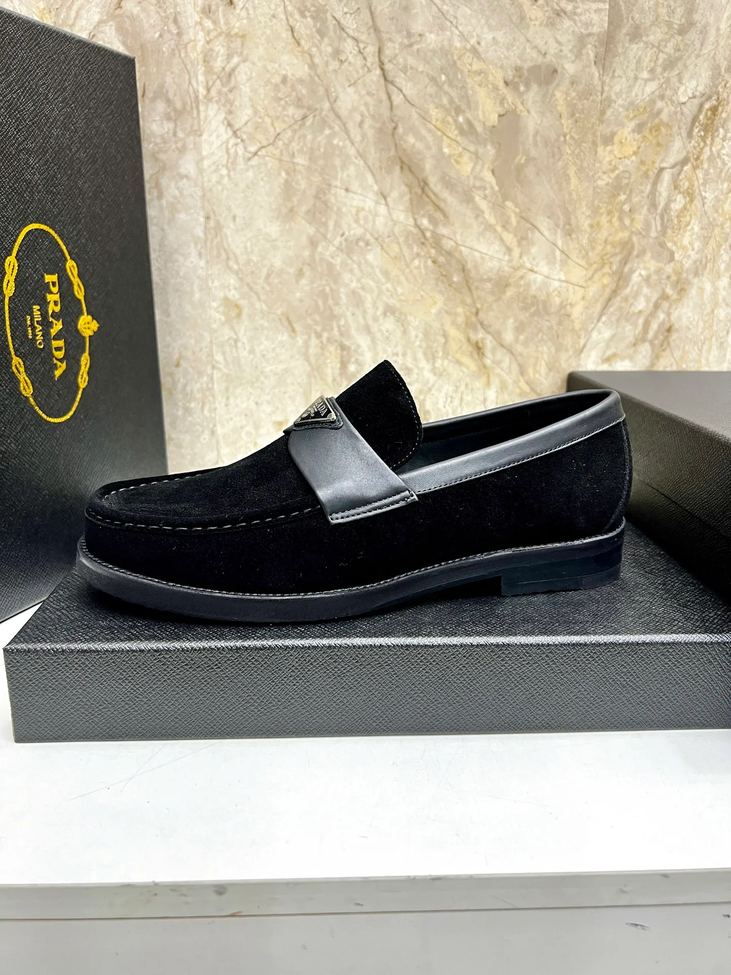 PRADA~ Size: 38-44 (customized 45/46 P: 💰880 P's original official website new high-end men's leather shoes, top-quality original replicas, made of imported open edge beads/calf leather, calf leather breathable lining, original leather outsole!